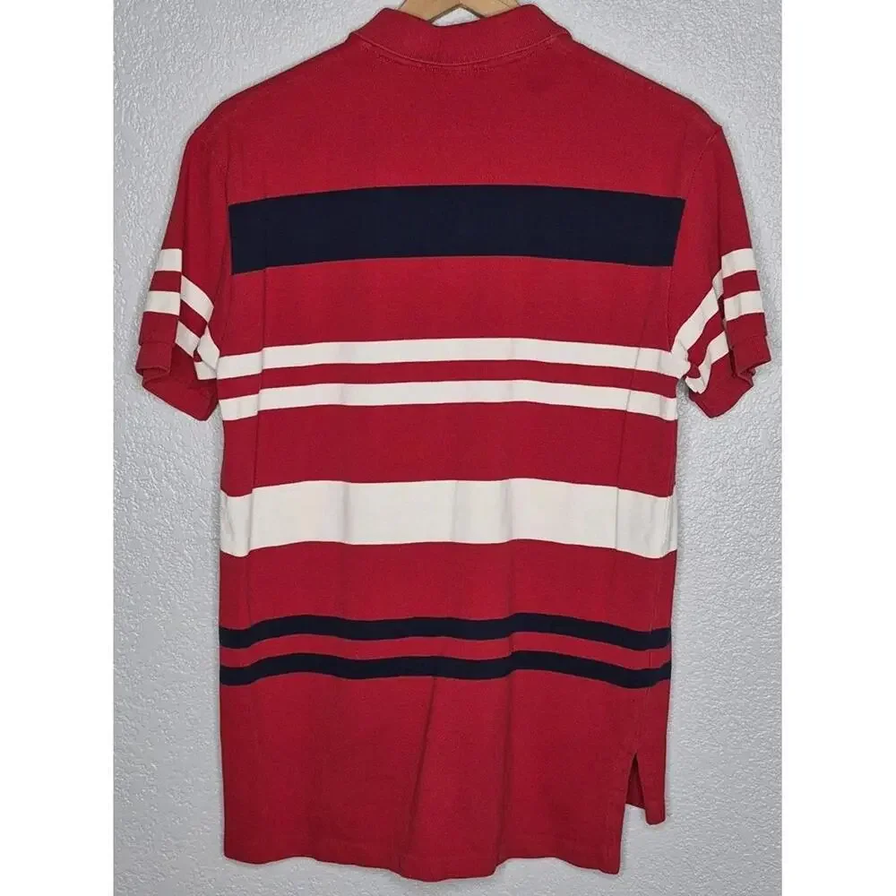 Polo Ralph Lauren Men’s Medium Red Striped Short Sleeve Polo Shirt Cotton...
